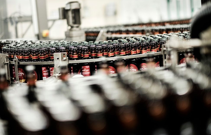 The bottling process for making beer.