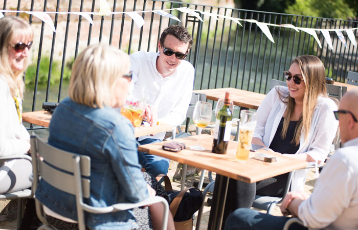 Riverside terrace at The Bishop on the Bridge pub Winchester