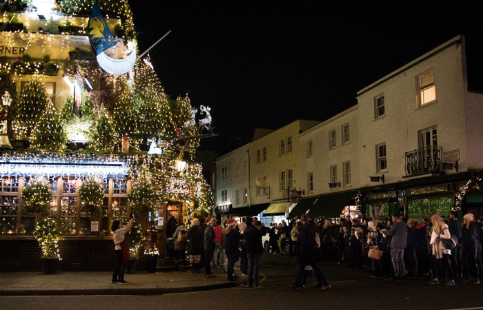 Christmas light switch on at the Churchill Arms, Kensington, 2019