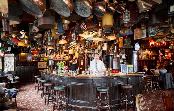 Inside the bar at The Churchill Arms London