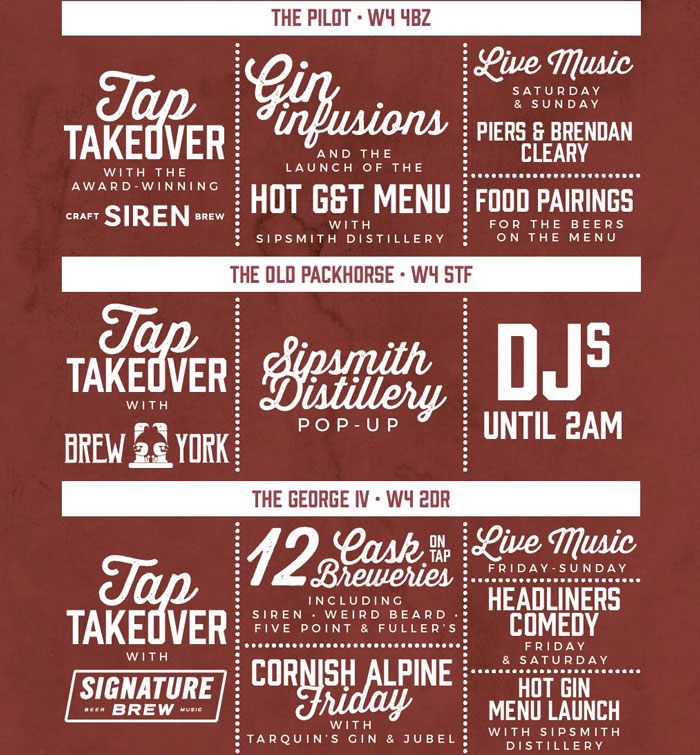 Fuller’s Chiswick Beer & Gin Festival line-up