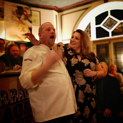 chef adrian oliver with the great sausage roll off competition the red lion Barnes