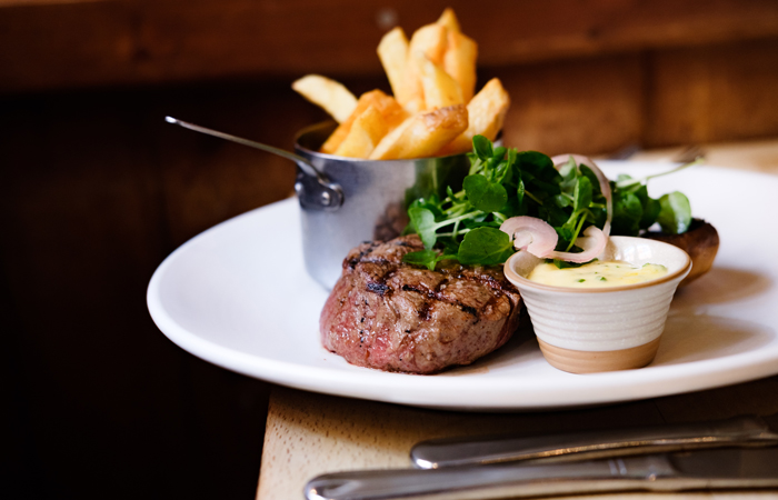 Fuller's hotel pub meal - steak fries and salad