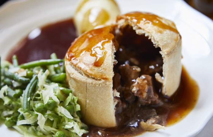 Traditional British pie from The Jugged Hare pub Victoria London