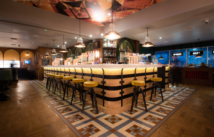 Inside the bar at The Signal Box in Euston Station